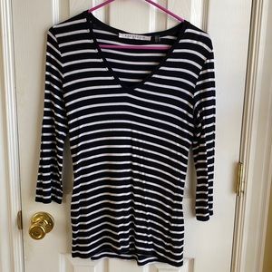 Small black and white striped top with 3/4 length sleeves